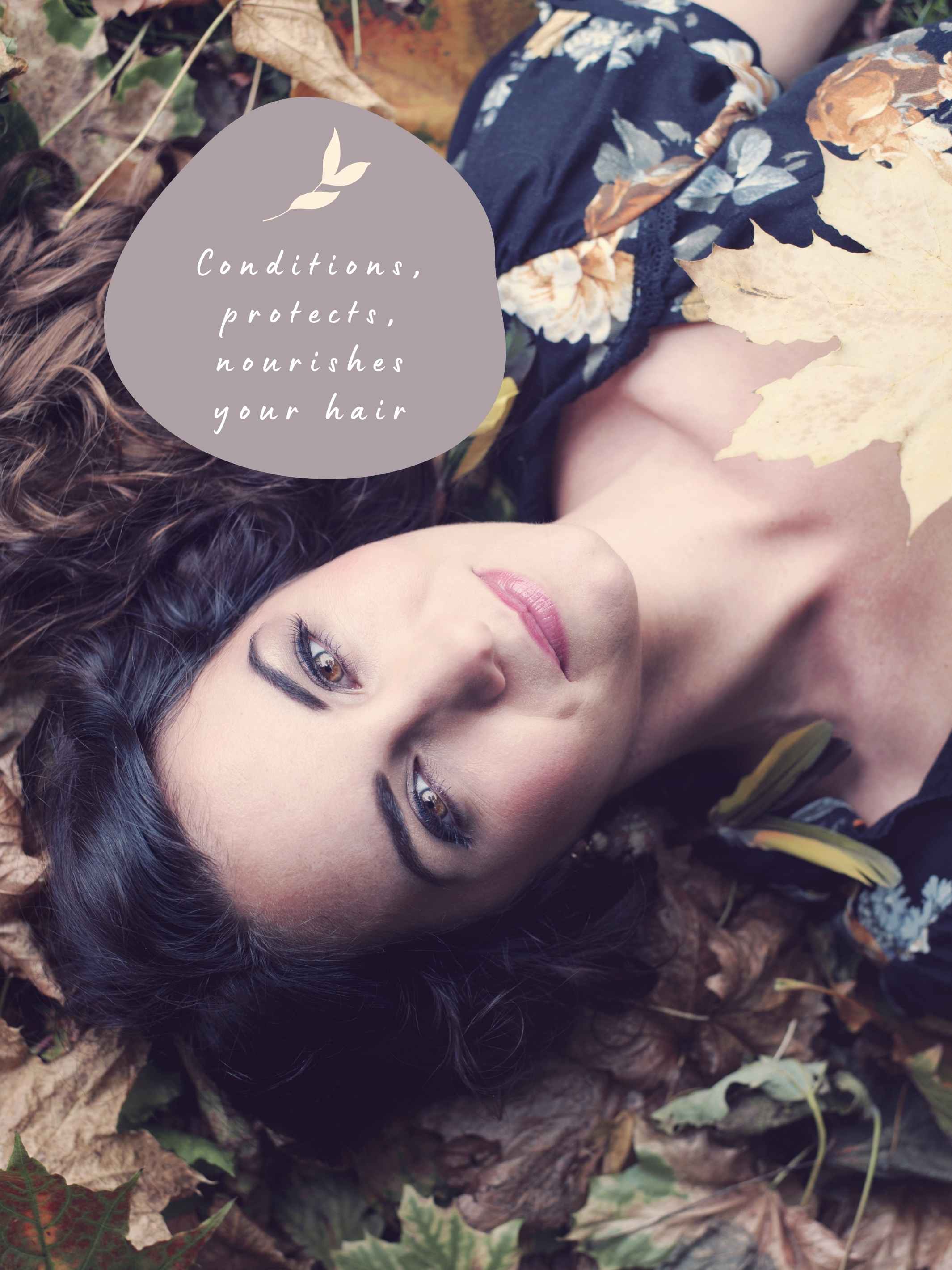 Lady with Intensive Brown Organic Natural Hair Color lying down in forest